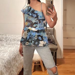 Asymmetrical Flowy Floral Peplum Top